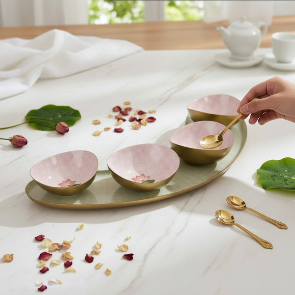 Half-Moon Platter Set With 4 Bowls Samaa India