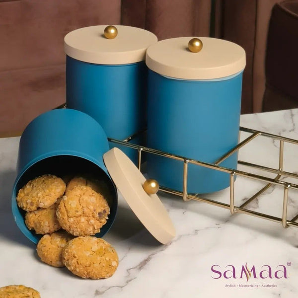 3 Storage Jars with Metal Stand - - Samaa India - - #tag1# - #tag2# - #tag3# - #tag4#