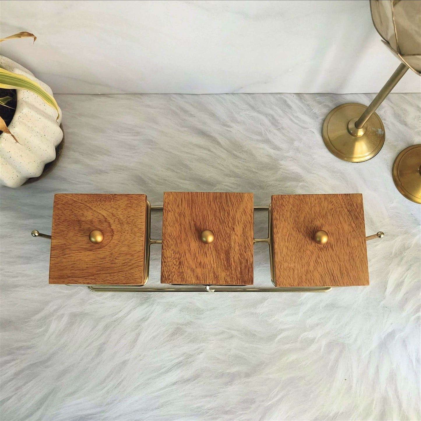 3 Wooden Lid Storage Boxes with Metal Stand - - Samaa India - - #tag1# - #tag2# - #tag3# - #tag4#