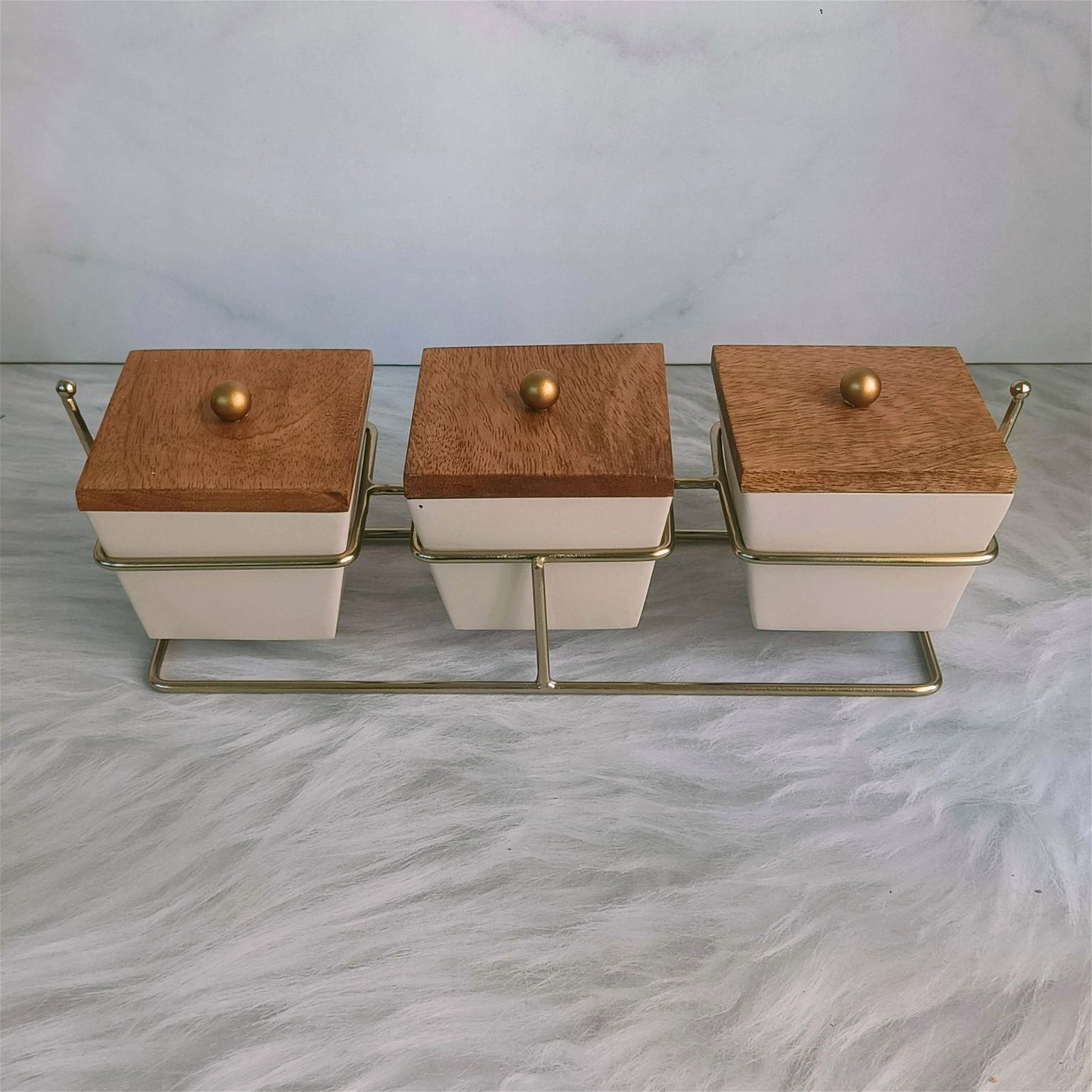 3 Wooden Lid Storage Boxes with Metal Stand - - Samaa India - - #tag1# - #tag2# - #tag3# - #tag4#