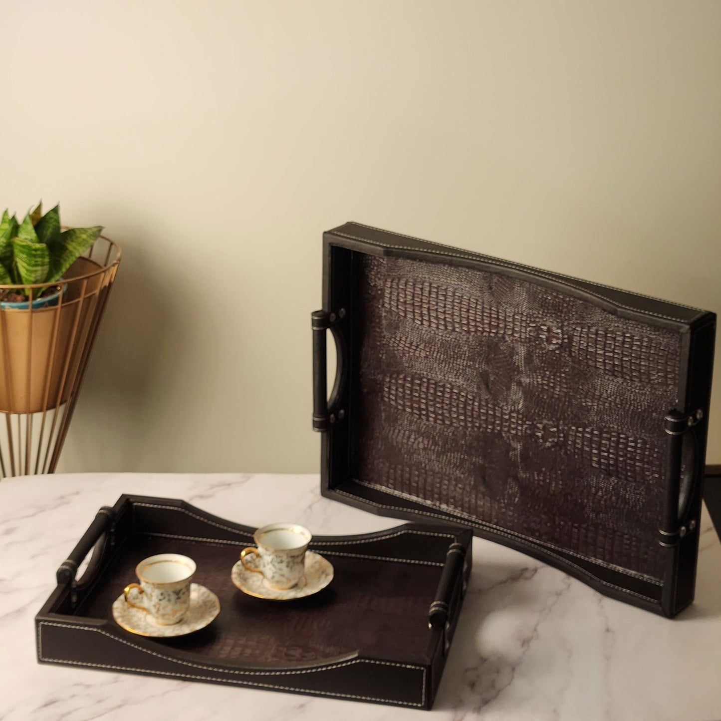 Classic Leather Tray - Set of 2 - - Samaa India - - #tag1# - #tag2# - #tag3# - #tag4#