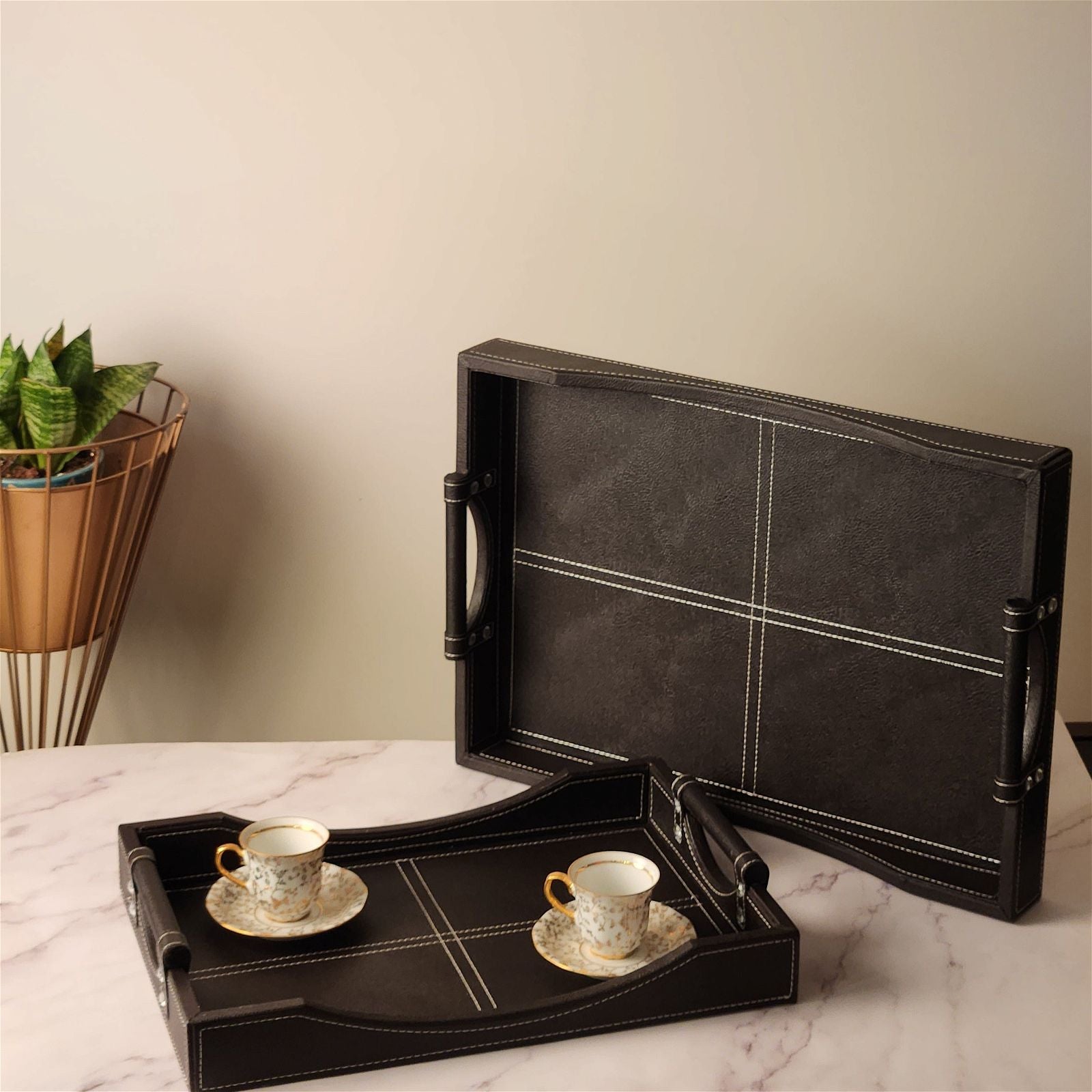 Classic Leather Tray - Set of 2 - - Samaa India -  - #tag1# - #tag2# - #tag3# - #tag4#