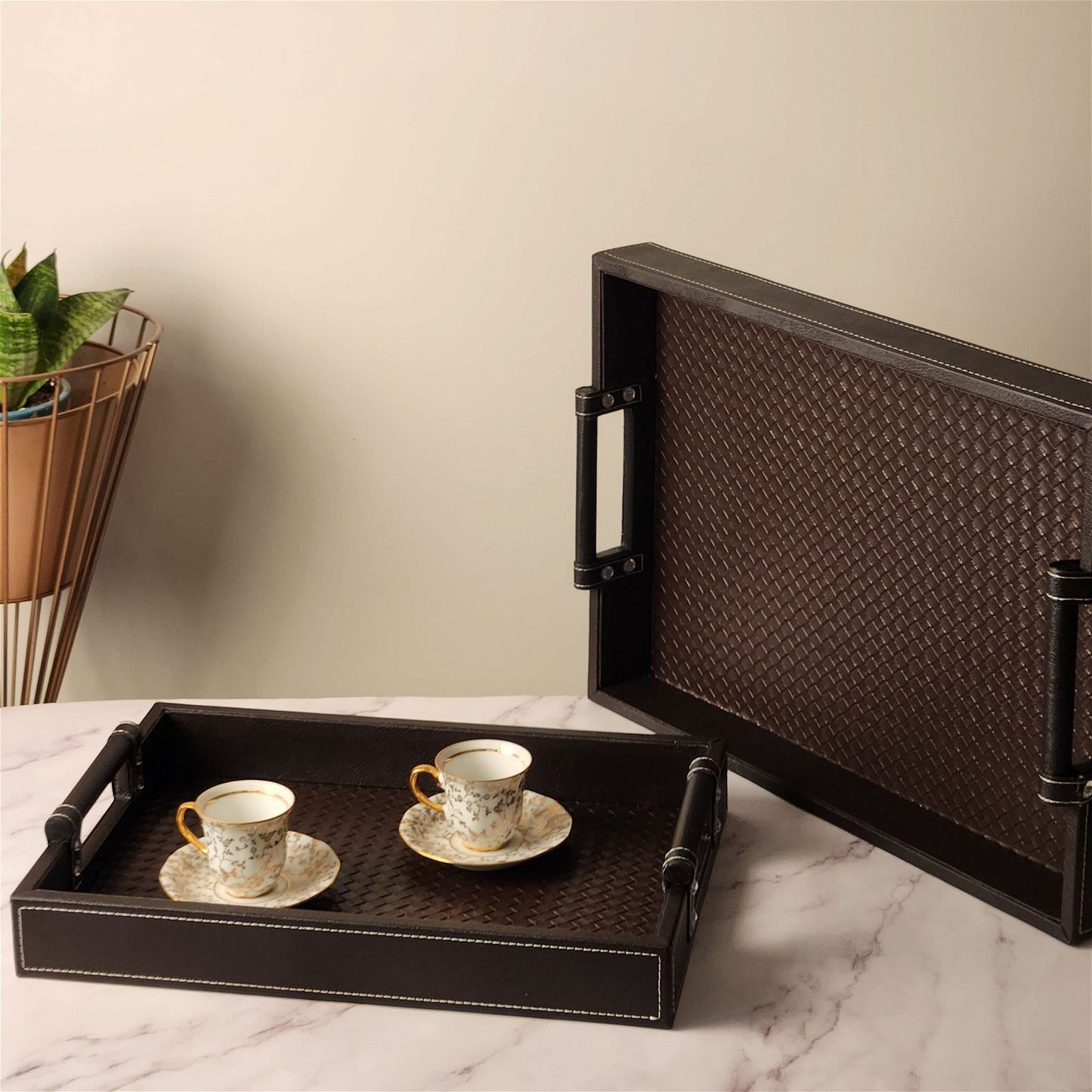 Classic Leather Tray - Set of 2 - - Samaa India - - #tag1# - #tag2# - #tag3# - #tag4#