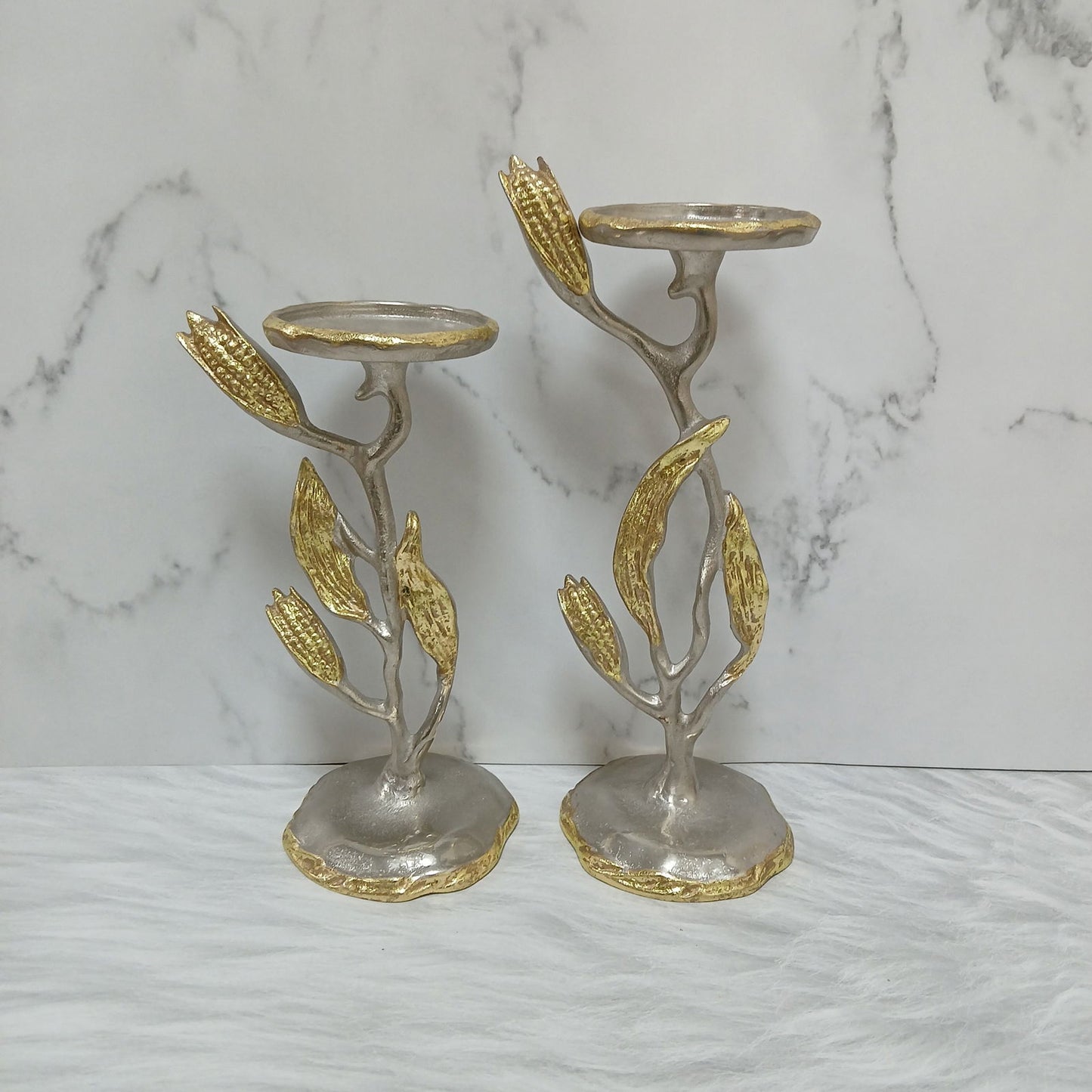 Corn & Leaf Décor Candle Holders - Set of 2 - - Samaa India - - #tag1# - #tag2# - #tag3# - #tag4#