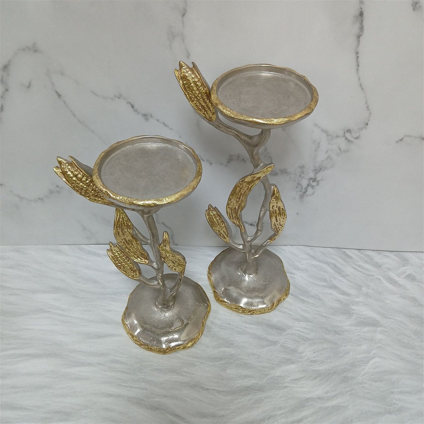 Corn & Leaf Décor Candle Holders - Set of 2 - - Samaa India - - #tag1# - #tag2# - #tag3# - #tag4#