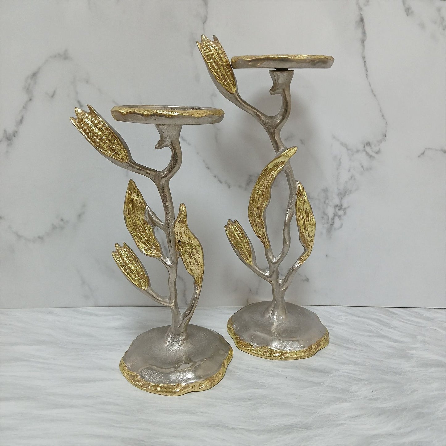 Corn & Leaf Décor Candle Holders - Set of 2 - - Samaa India - - #tag1# - #tag2# - #tag3# - #tag4#