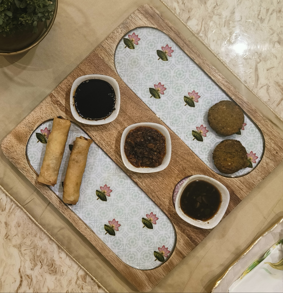 Wooden 2 Side 3 Bowl Platter - The Lotus Buti