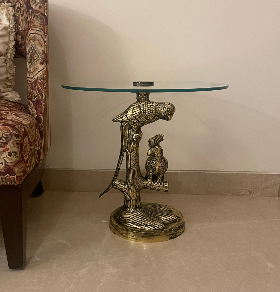 Talking Parrots Antique Finish End Table