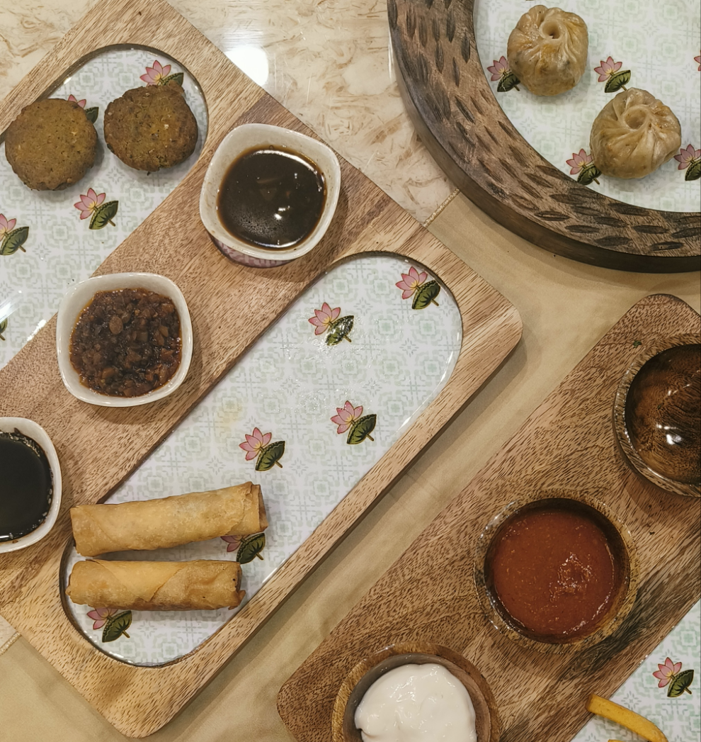 Wooden 2 Side 3 Bowl Platter - The Lotus Buti