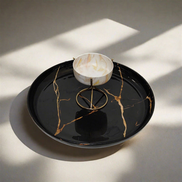 Marblish Chip & Dip Platter with Bowl on Stand - - Samaa India -  - #tag1# - #tag2# - #tag3# - #tag4#