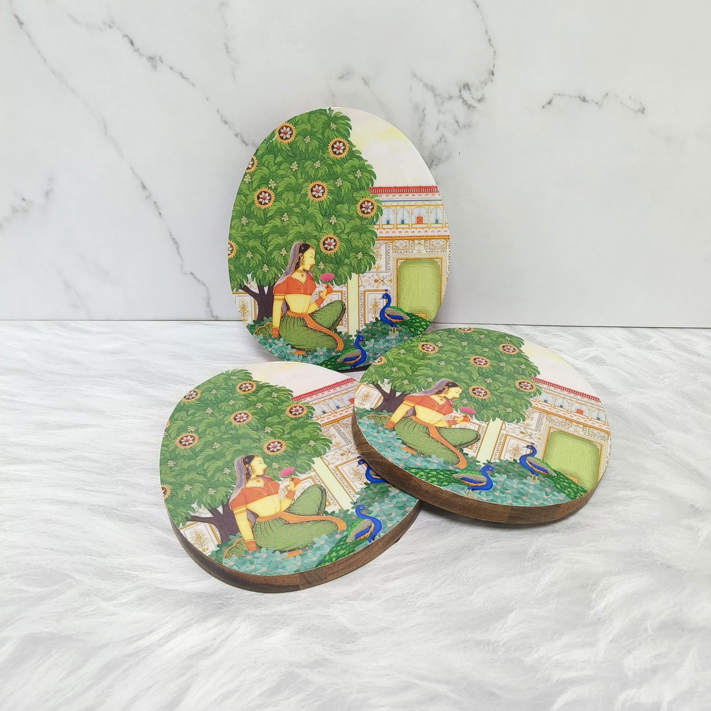 Oval Trivets -Set of 3 Bagh-e-rangeen - - Samaa India - - #tag1# - #tag2# - #tag3# - #tag4#