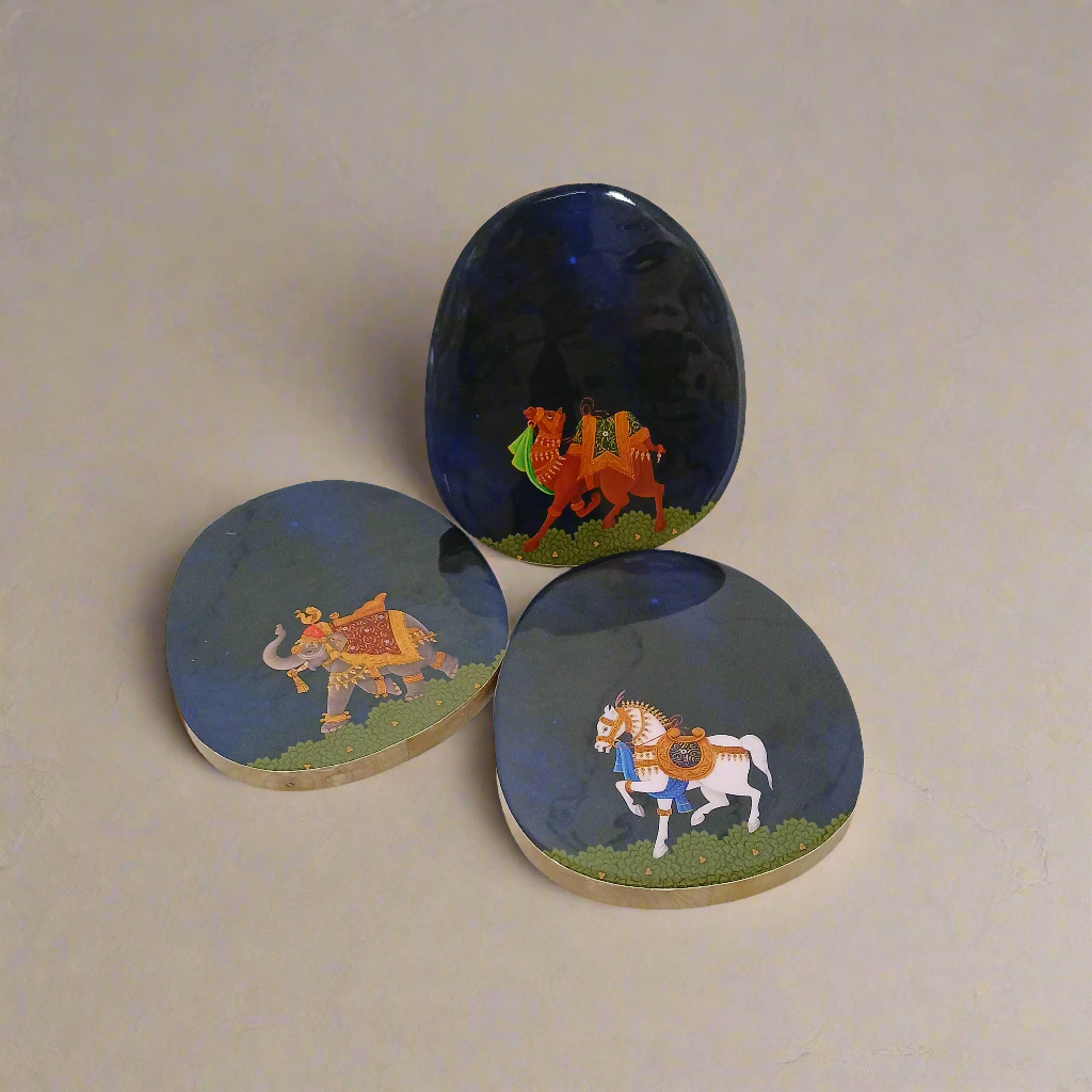 Oval Trivets -Set of 3 The Blue Royalty - - Samaa India - - #tag1# - #tag2# - #tag3# - #tag4#