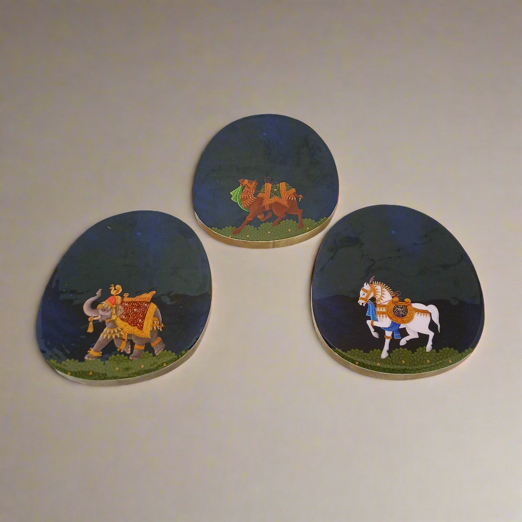 Oval Trivets -Set of 3 The Blue Royalty - - Samaa India - - #tag1# - #tag2# - #tag3# - #tag4#