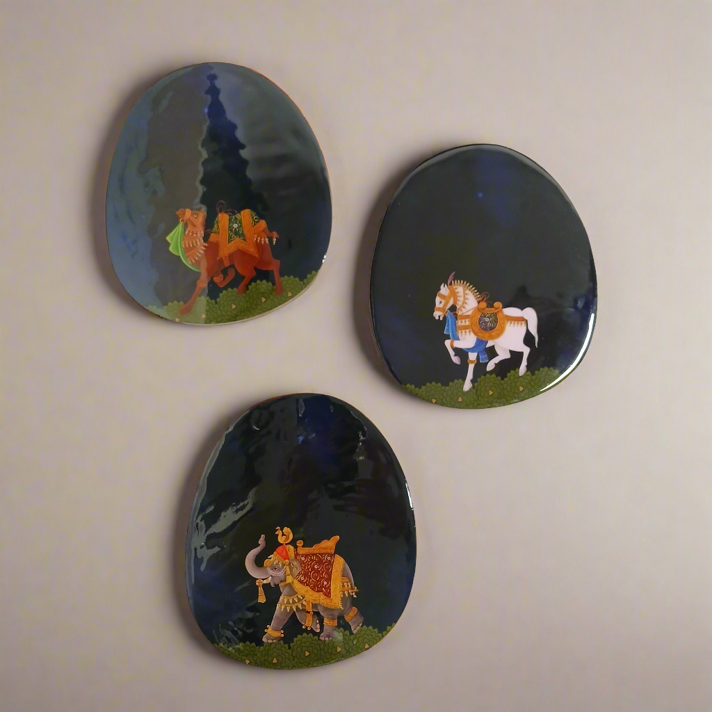 Oval Trivets -Set of 3 The Blue Royalty - - Samaa India - - #tag1# - #tag2# - #tag3# - #tag4#
