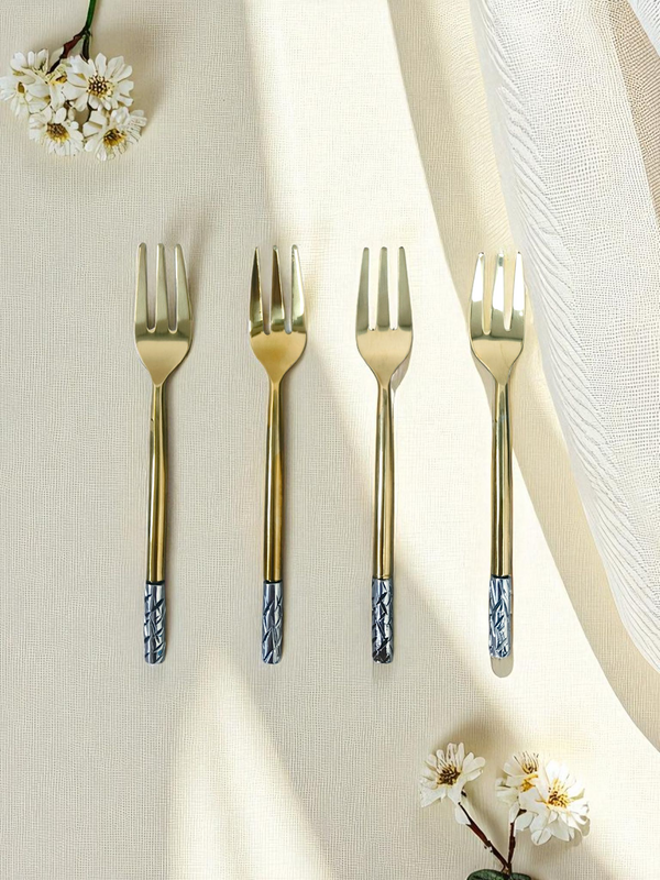 Samaa India Elegant Fruit Fork Set Of 4 With Gold Finish