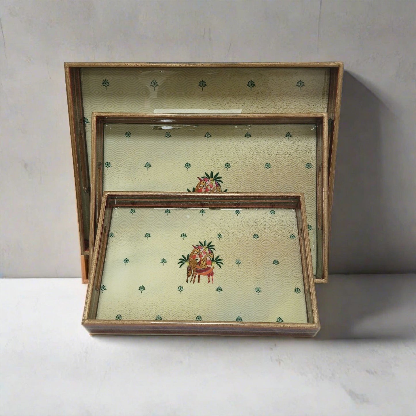 Rectangular Tray Set of 3 - The Deer Story - - Samaa India - - #tag1# - #tag2# - #tag3# - #tag4#