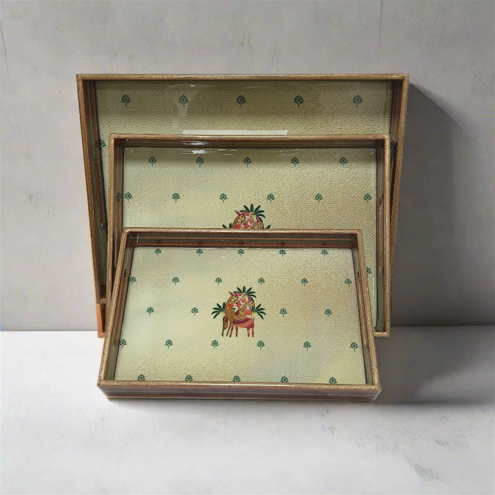 Rectangular Tray Set of 3 -  The Deer Story - - Samaa India -  - #tag1# - #tag2# - #tag3# - #tag4#
