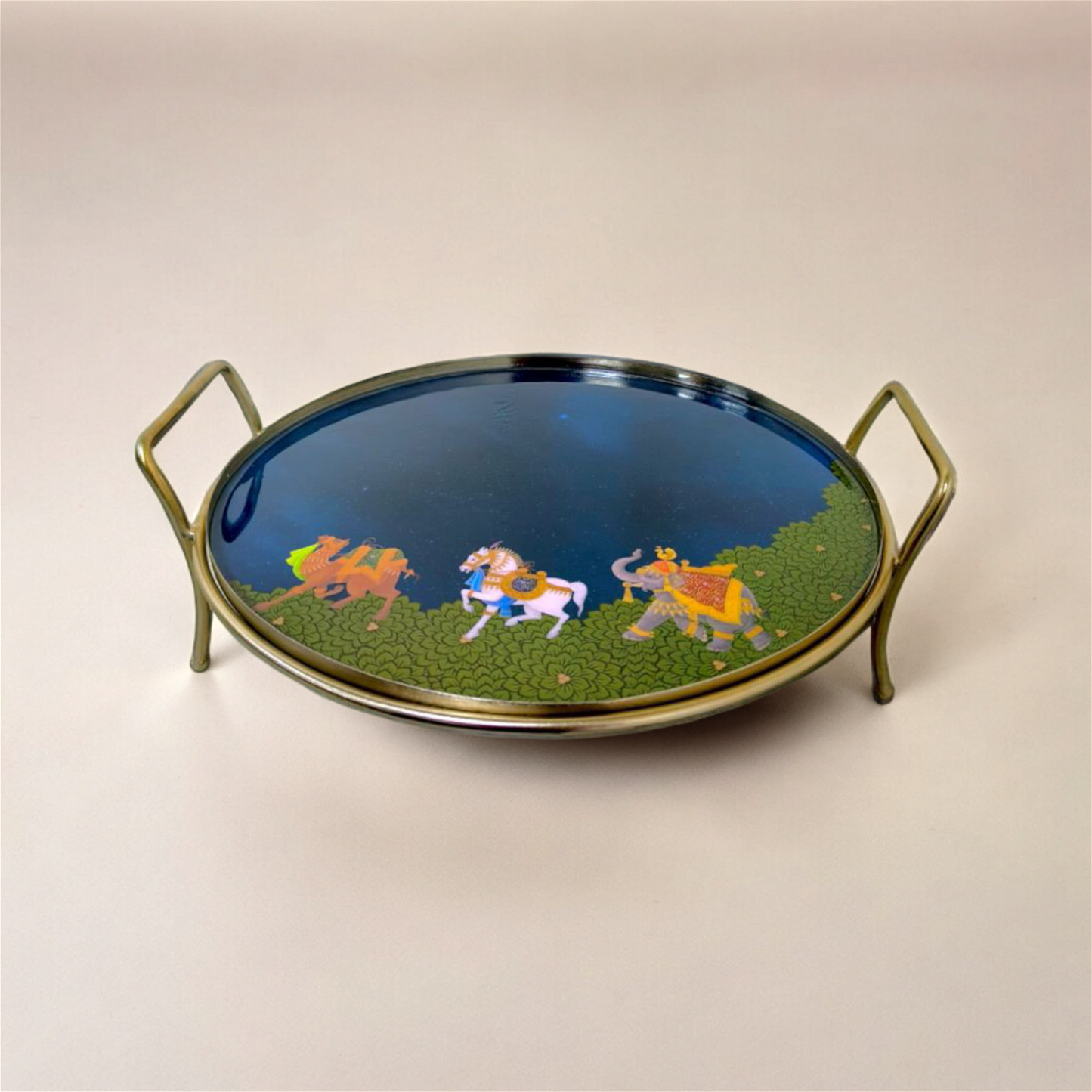 Round Metal Dessert & Snack Stand Platter - Blue Royalty - - Samaa India - - #tag1# - #tag2# - #tag3# - #tag4#