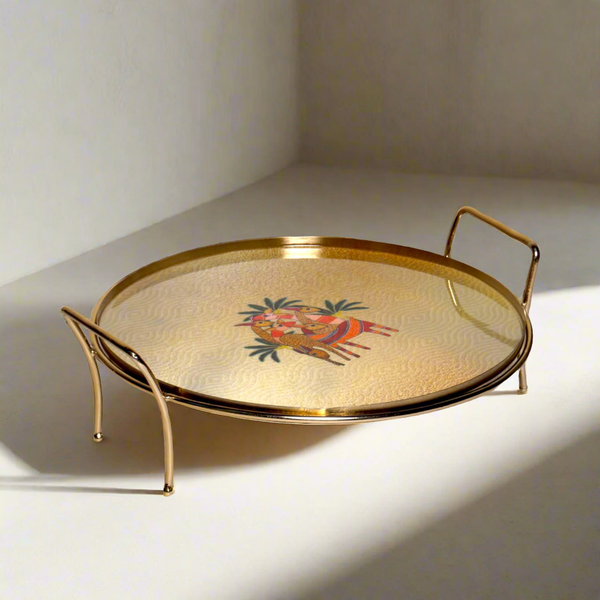 Round Metal Dessert & Snack Stand Platter - The Deer Story - - Samaa India - - #tag1# - #tag2# - #tag3# - #tag4#