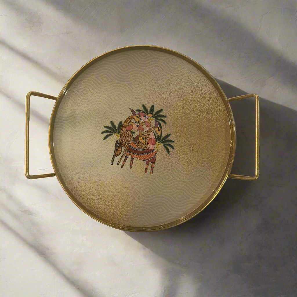 Round Metal Dessert & Snack Stand Platter - The Deer Story - - Samaa India - - #tag1# - #tag2# - #tag3# - #tag4#