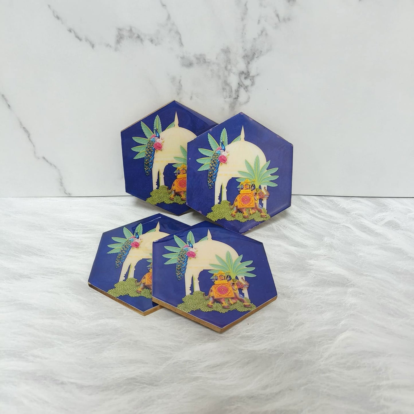 Set of 4 The Regal Rhapsody Hexagon Coasters - - Samaa India - - #tag1# - #tag2# - #tag3# - #tag4#