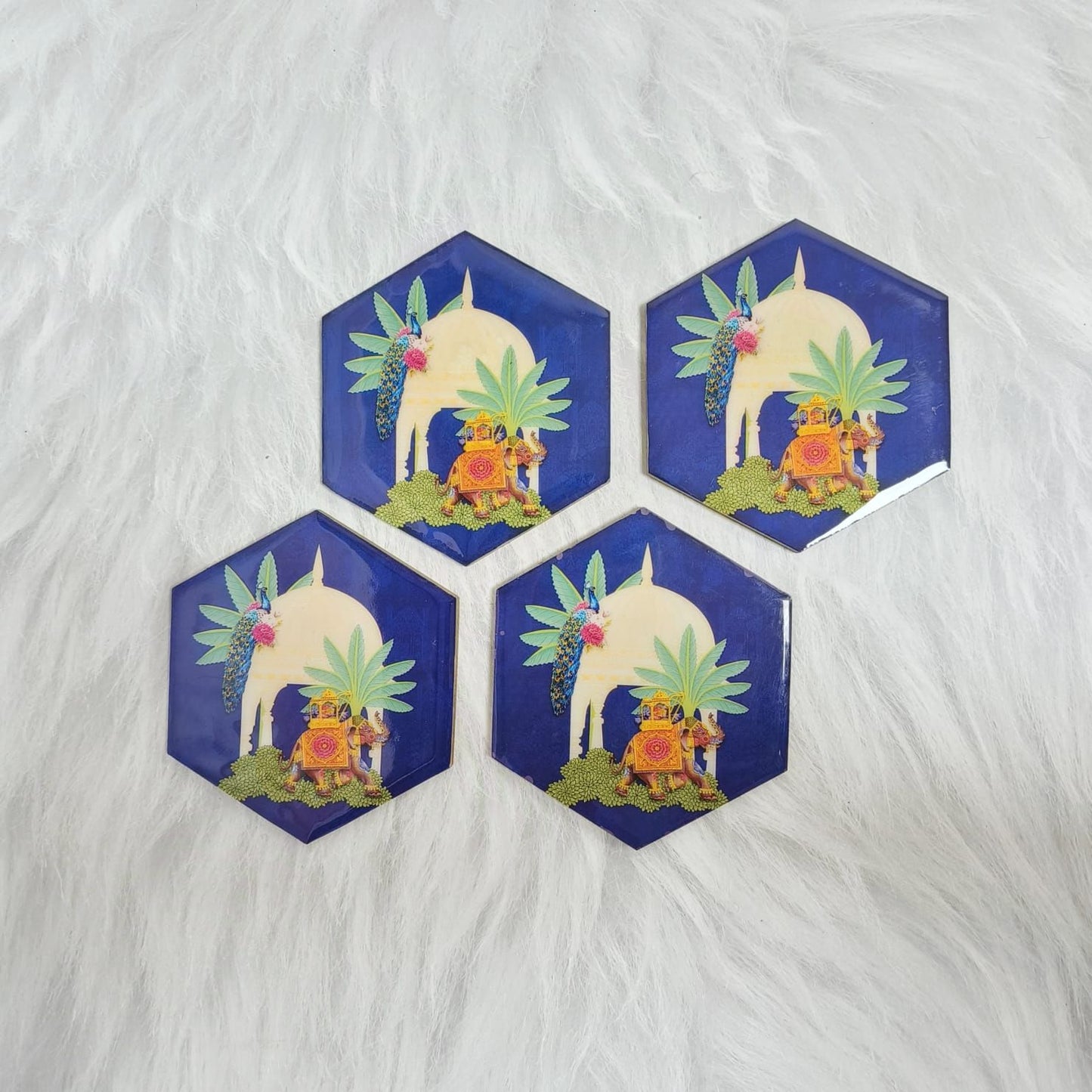 Set of 4 The Regal Rhapsody Hexagon Coasters - - Samaa India - - #tag1# - #tag2# - #tag3# - #tag4#