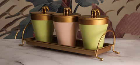 Tray Set with Elephant Jar