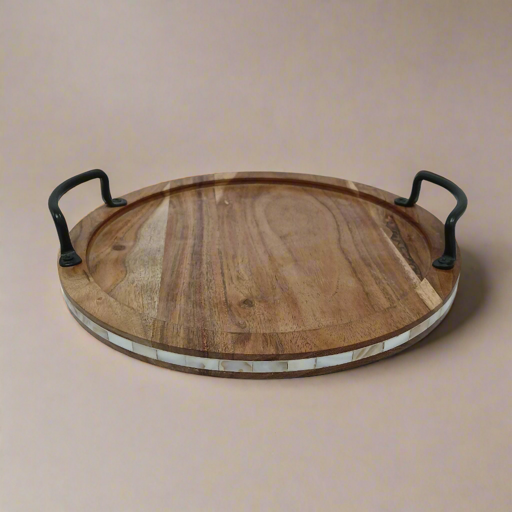 Wooden Mother of pearls(MOP) round tray