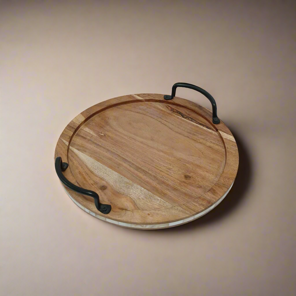 Wooden Mother of pearls(MOP) round tray