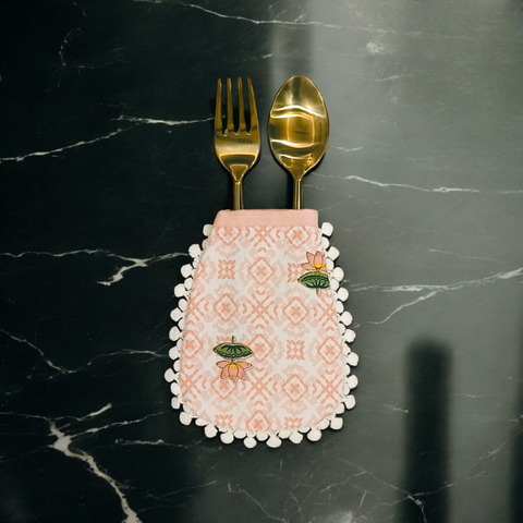 Elegant Dining Cutlery Holder Pouches - The Lotus Buti