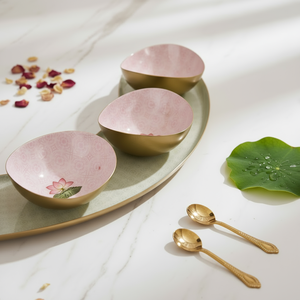 Half-Moon Platter Set With 4 Bowls Samaa India