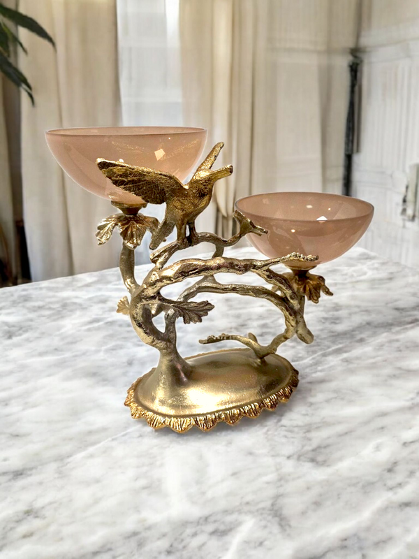 Samaa India luxury decorative bowls with golden bird and branch design on marble table