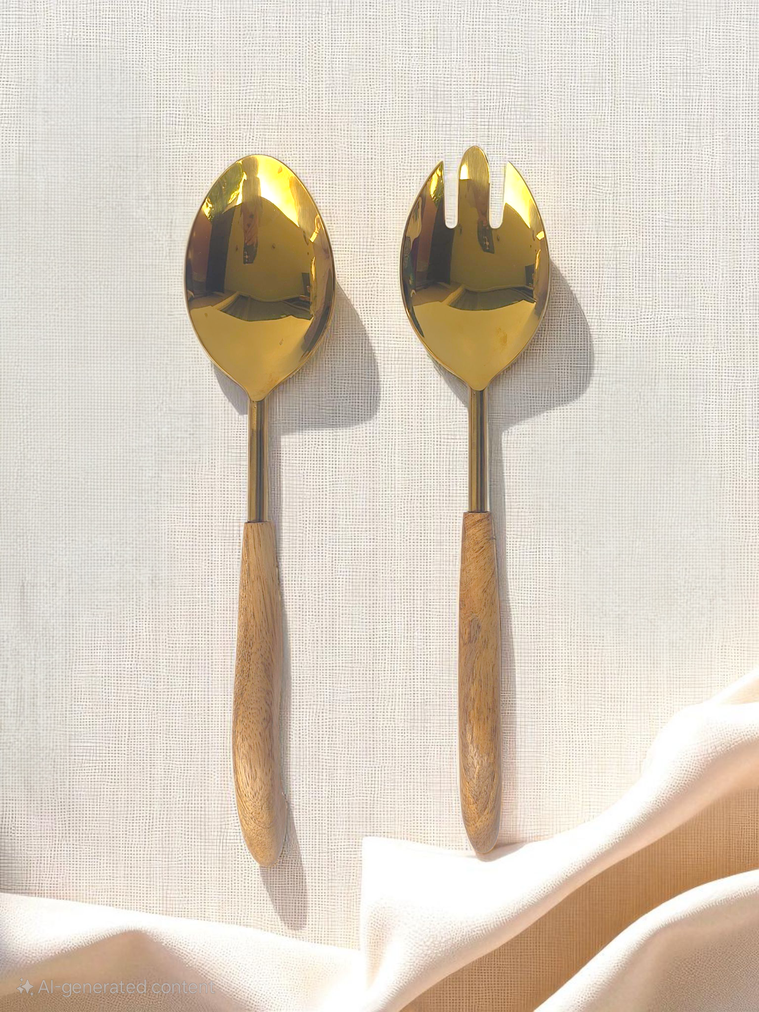 Matka salad bowl with servers featuring gold plated heads and wooden handles by Samaa India
