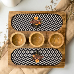 Wooden 2 Side 3 Bowl Platter - Botanical Extravaganza