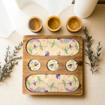 Wooden 2 Side 3 Bowl Platter - Bageecha