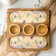 Wooden 2 Side 3 Bowl Platter - Bageecha