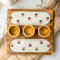 Wooden 2 Side 3 Bowl Platter - The Lotus Buti