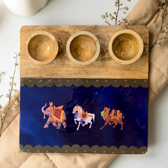 3 Bowl Wooden Snack Platter - Blue Royalty