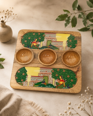 Wooden 2 Side 3 Bowl Platter - Bagh-e-Rangeen