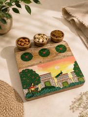 Wooden Snack Platter with 3 Bowls - Bagh-e-rangeen Samaa India