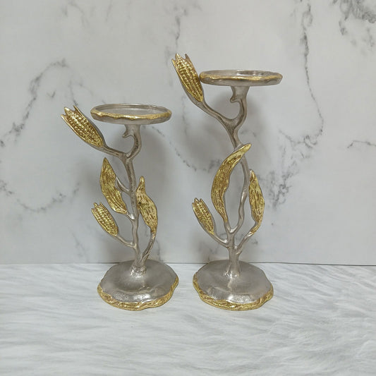 Corn & Leaf Décor Candle Holders - Set of 2 - - Samaa India -  - #tag1# - #tag2# - #tag3# - #tag4# 