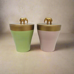 Elephant Adorned Metal Jar