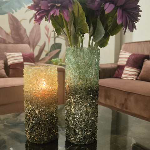 Glass Shimmer Vase/Candle holder Set of 3