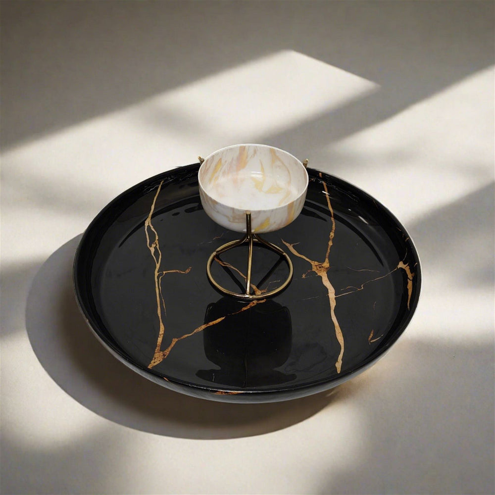 Marblish Chip & Dip Platter with Bowl on Stand