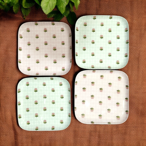 Square Quarter Plates - Set of 4 (The Lotus Buti)