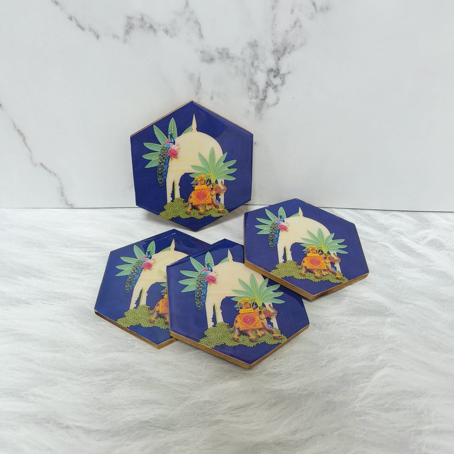 Set of 4 The Regal Rhapsody Hexagon Coasters - - Samaa India -  - #tag1# - #tag2# - #tag3# - #tag4# 