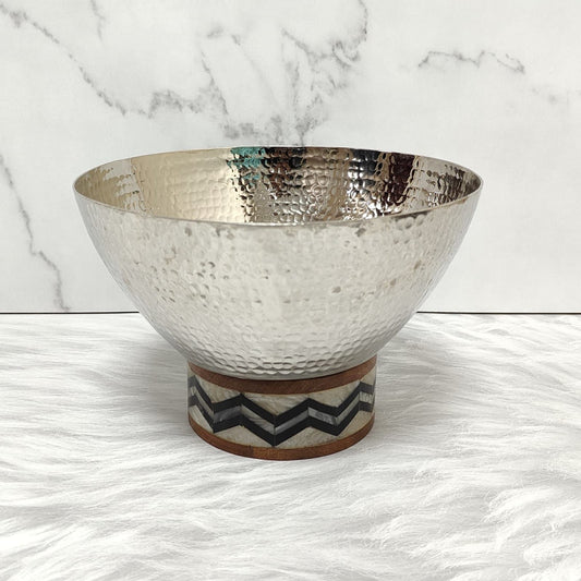 Silver Hammered Bowl with Resin Wood Base - - Samaa India -  - #tag1# - #tag2# - #tag3# - #tag4# 