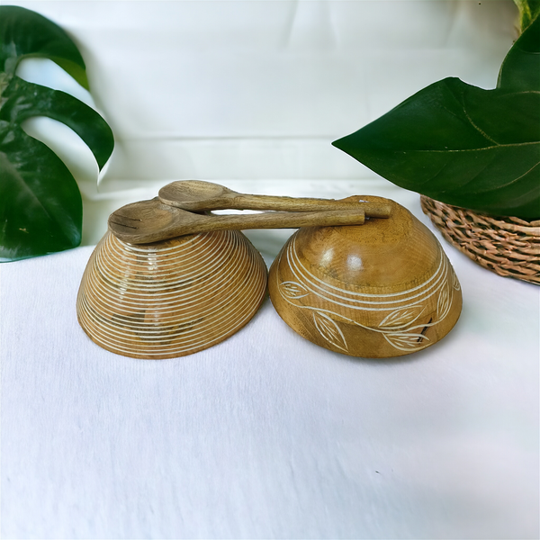 Wooden Engraved and Carved Salad Bowl - Line Carving