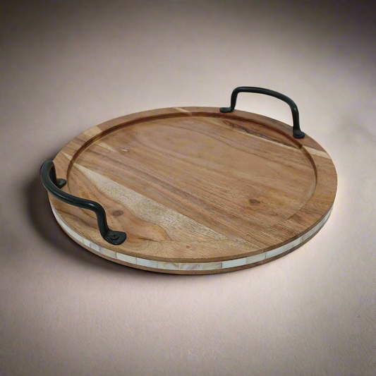 Wooden Mother of pearls(MOP) round tray