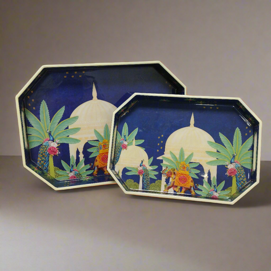Samaa India decorative octagon trays for home with colorful elephant and palm tree design